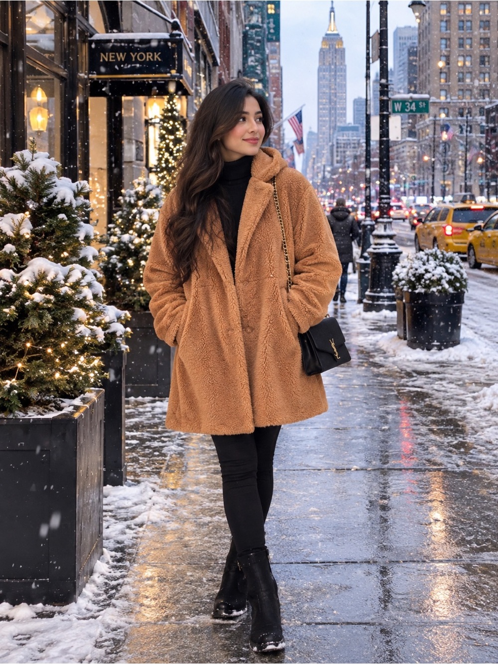 Soft Faux Sherpa Teddy Coat in Camel - Women Jackets & Coats